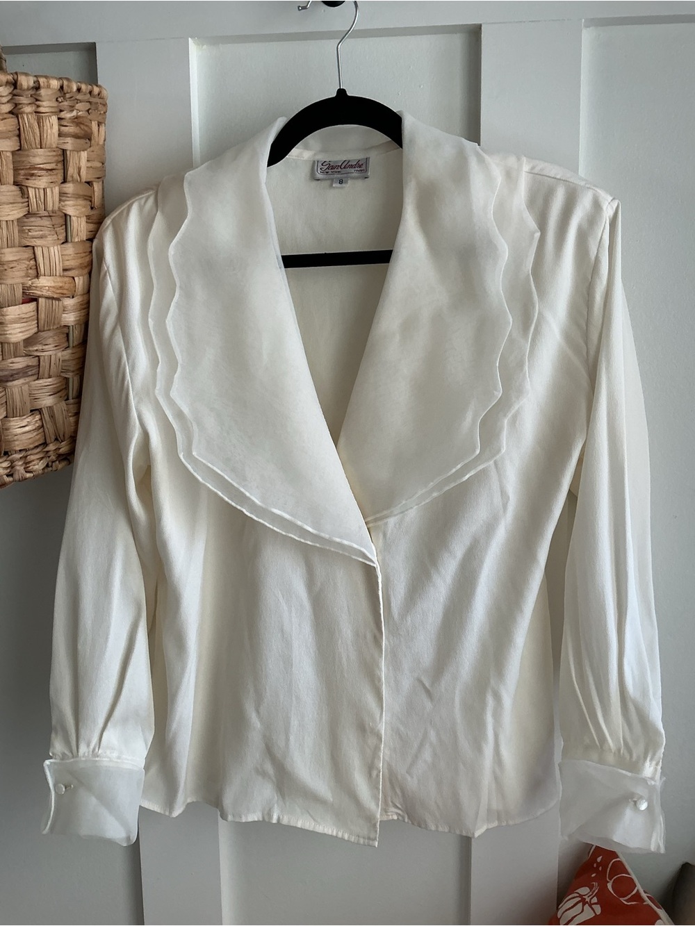 Vintage 80’s Scalloped Collar Button-Down Blouse in White by San Andre